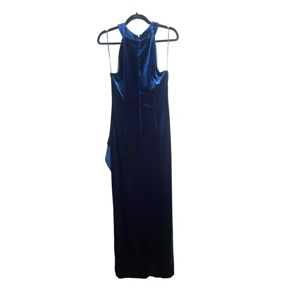 SLNY Womens Imperial Blue Velvet Gown Embellished Halter Sz 12 NWT - Picture 6 of 7